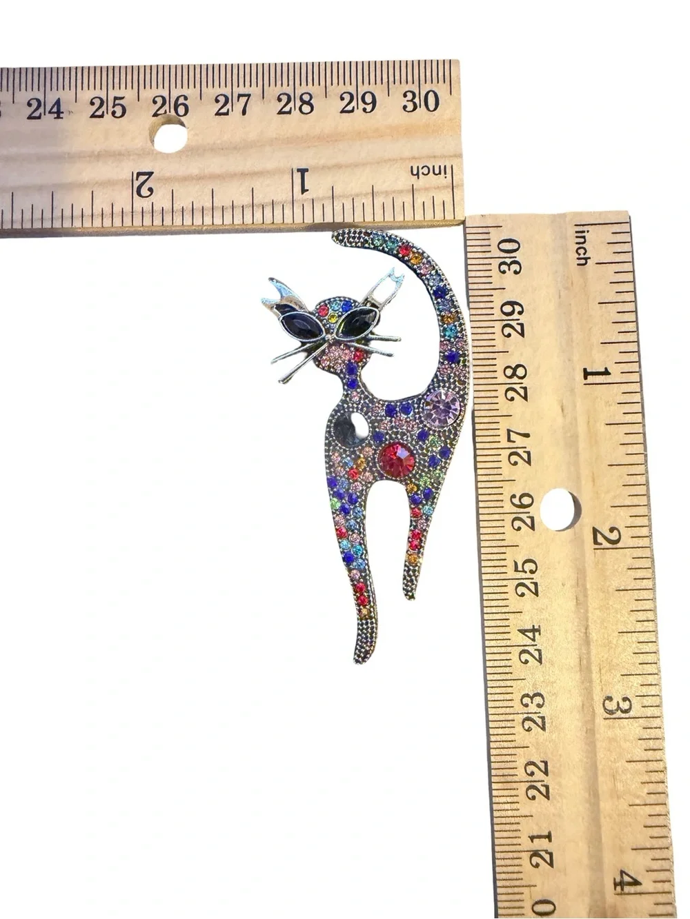 Multicolor Cool Cat with Colorful Rhinestone Brooch